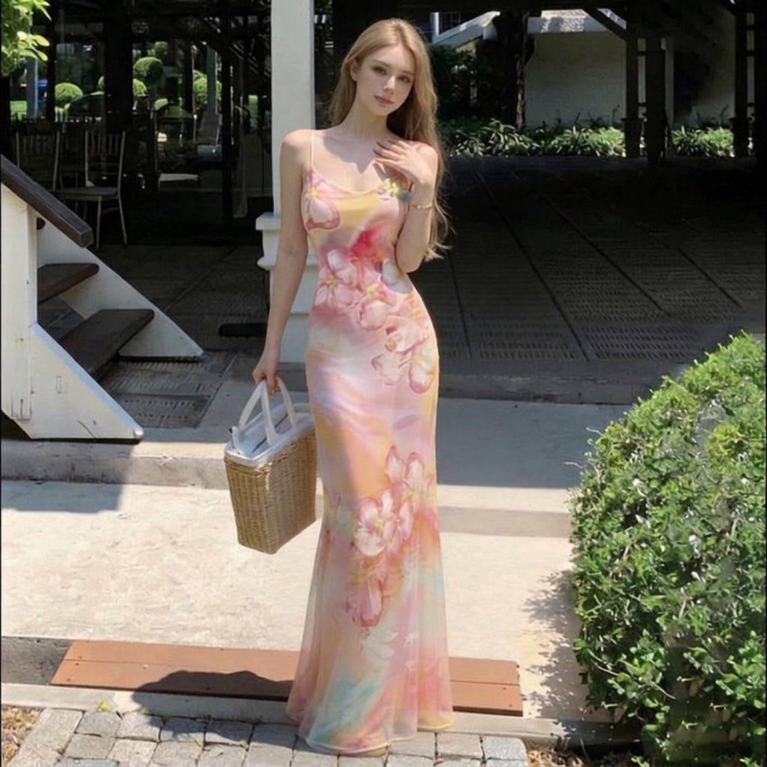 Damen Maxikleid mit floralem Design und Spaghettiträgern Echo Archiv