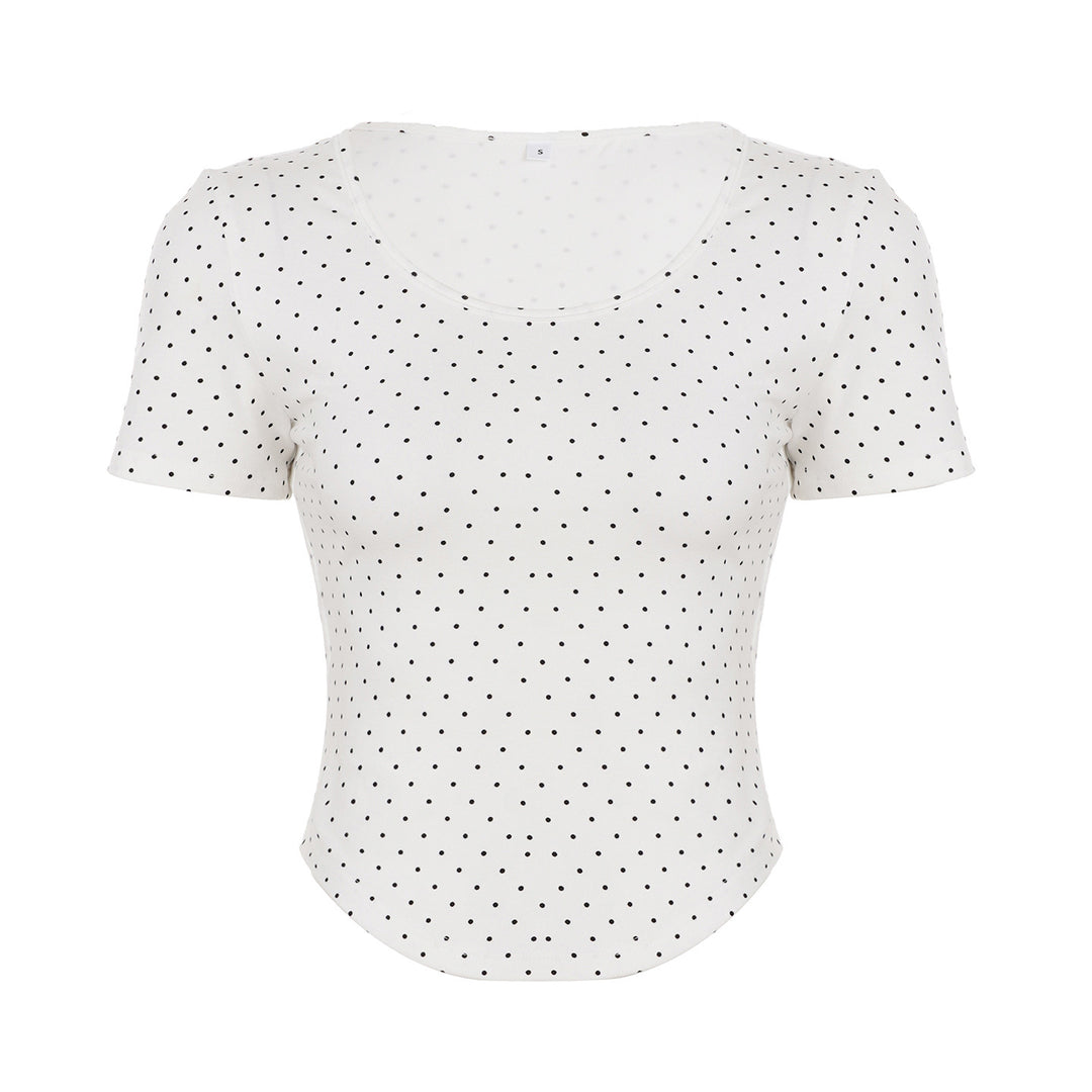 Damen Polka-Dot Shirt mit Rundhalsausschnitt und figurbetontem Schnitt Echo Archiv