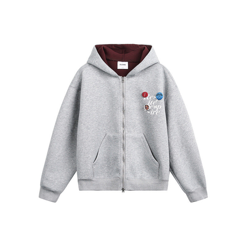 Unisex Kapuzen‑Sweatjacke mit Print‑Badges und Zweiwege‑Reißverschluss Echoarchiv