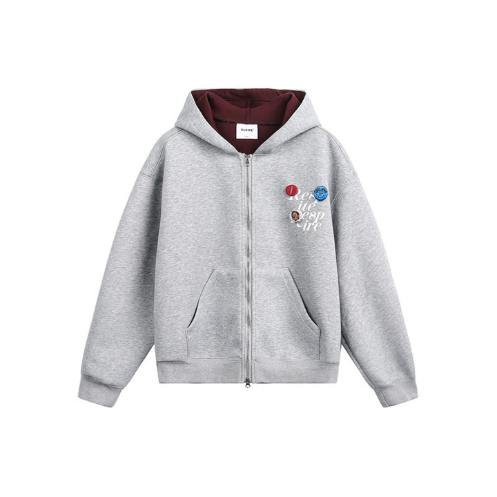 Unisex Kapuzen‑Sweatjacke mit Print‑Badges und Zweiwege‑Reißverschluss Echoarchiv