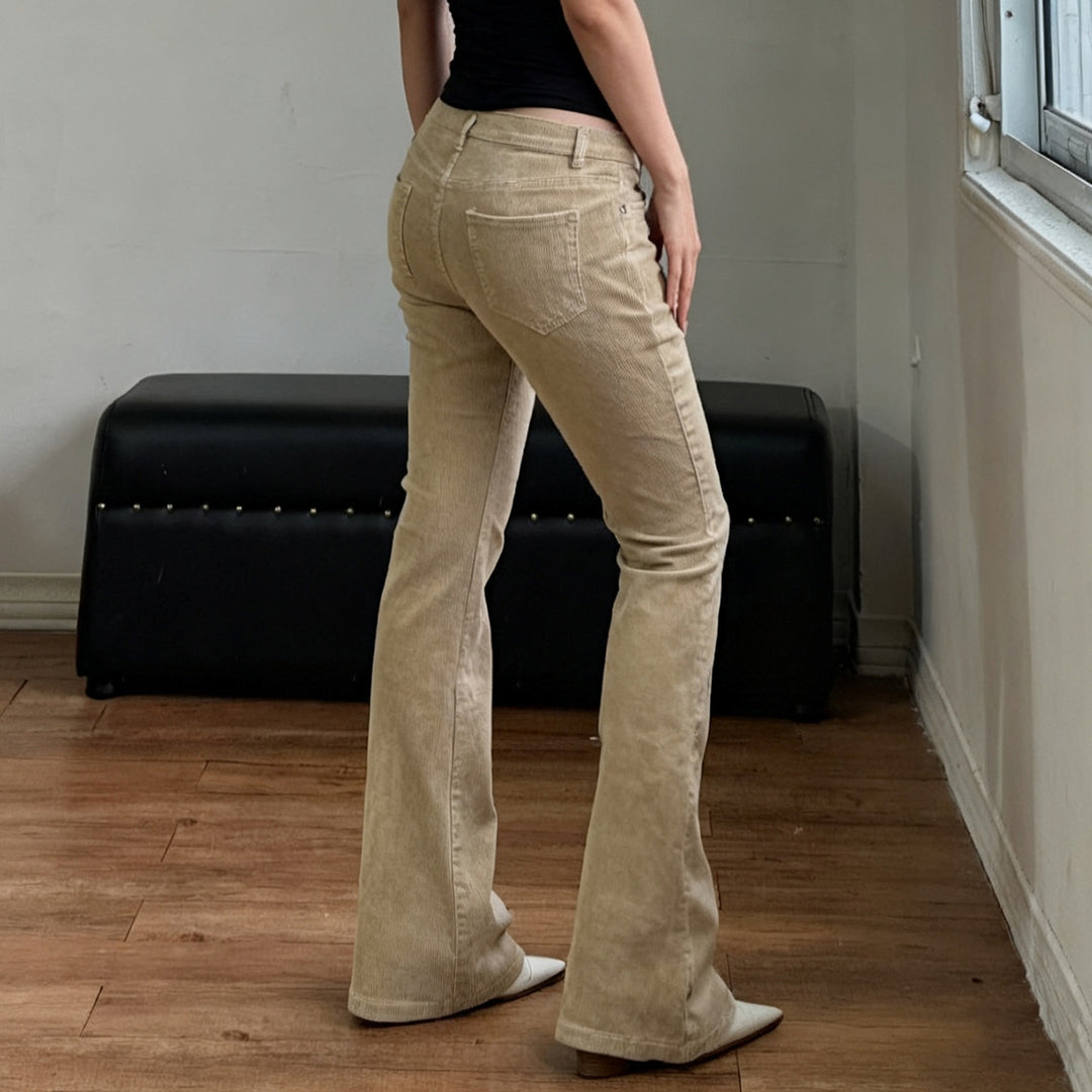 Damen nan Corduroy Schlaghose mit hoher Taille, figurformenden Nähten und weitem Bootcut Echo Archiv