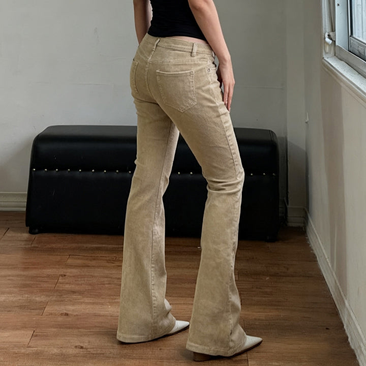 Damen nan Corduroy Schlaghose mit hoher Taille, figurformenden Nähten und weitem Bootcut Echo Archiv
