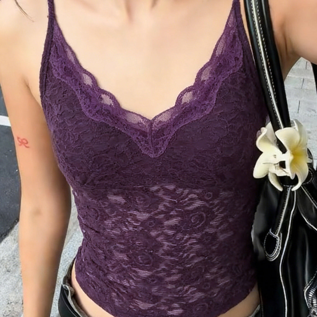 Damen Spitzen-Cami-Top mit verstellbaren Trägern und V-Ausschnitt Echo Archiv