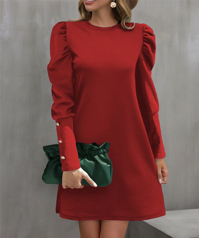 Damen nan elegantes A-Linien Minikleid mit gerafften Puffärmeln und dekorativen Manschettenknöpfen Echo Archiv