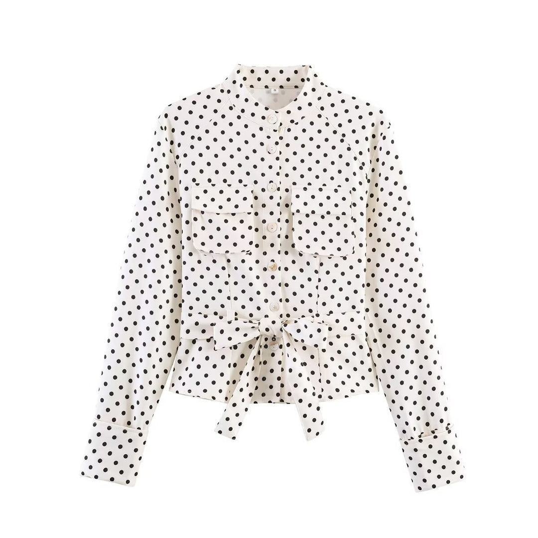Damen Blusejacke mit Bindegürtel, Brusttaschen und Polka-Dot‑Muster Echoarchiv