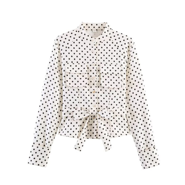 Damen Blusejacke mit Bindegürtel, Brusttaschen und Polka-Dot‑Muster Echoarchiv