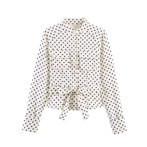 Damen Blusejacke mit Bindegürtel, Brusttaschen und Polka-Dot‑Muster Echoarchiv