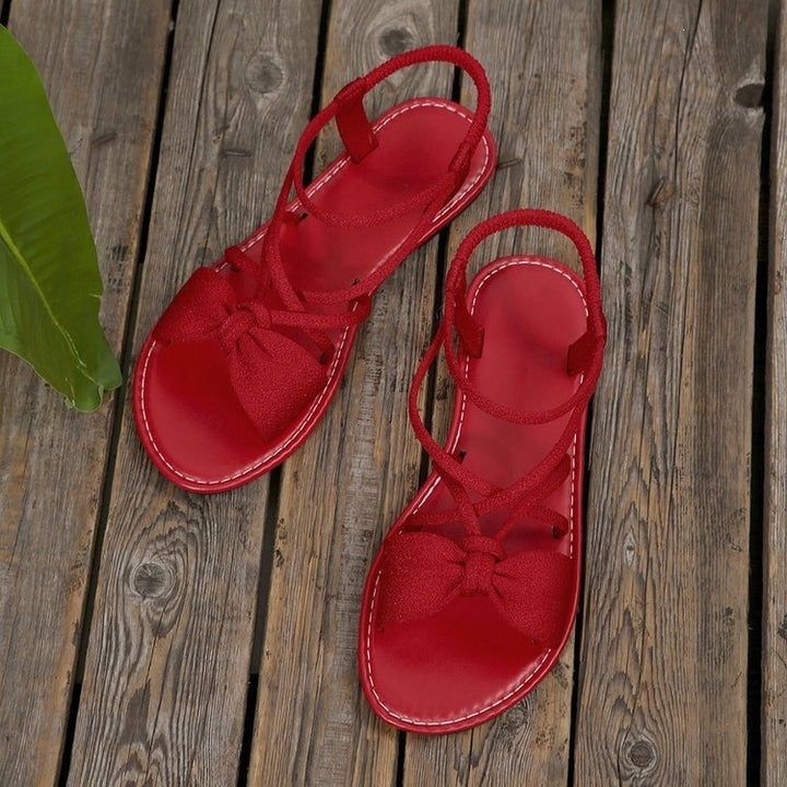 Damen Zarte Römersandalen mit Schleifen-Detail und verstellbaren Schnürriemen Echo Archiv