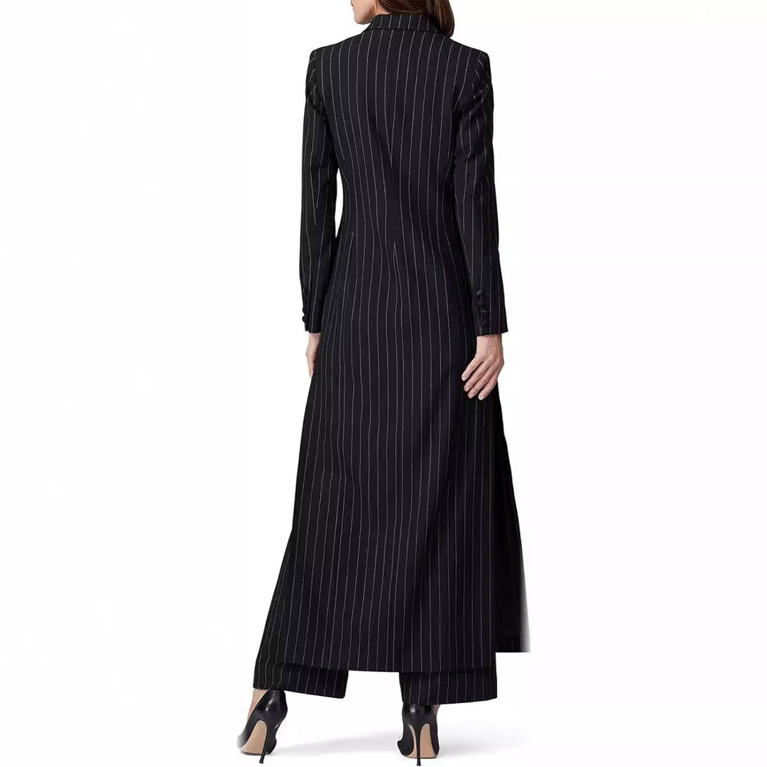 Damen Longline-Blazer-Mantel mit Nadelstreifen, taillierter Silhouette und Pattentaschen Echoarchiv