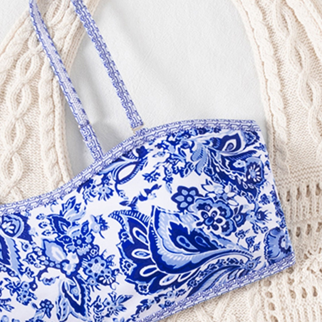 Damen Bandeau Bikini mit eleganter Blumenmusterung und verstellbaren Trägern Echo Archiv