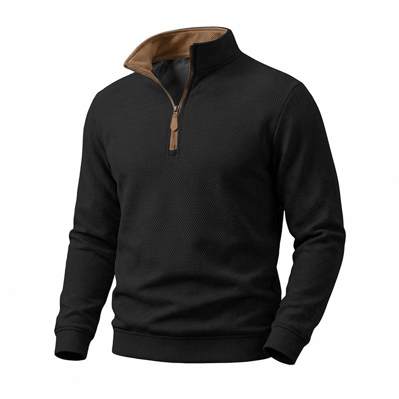 Herren Halbzip-Pullover mit Waffelstruktur und Kontrastkragen Echoarchiv