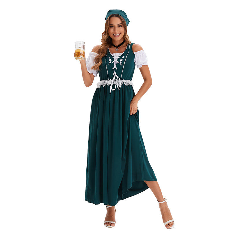 Damen nan langes Trachtenkleid im Dirndlstil mit Corsage-Schnürung und Spitzenbund Echo Archiv
