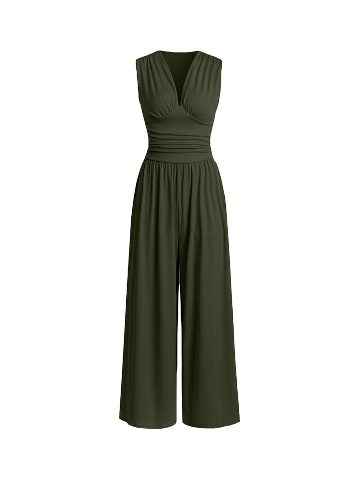 Damen Jumpsuit Palazzo Bein mit Taille