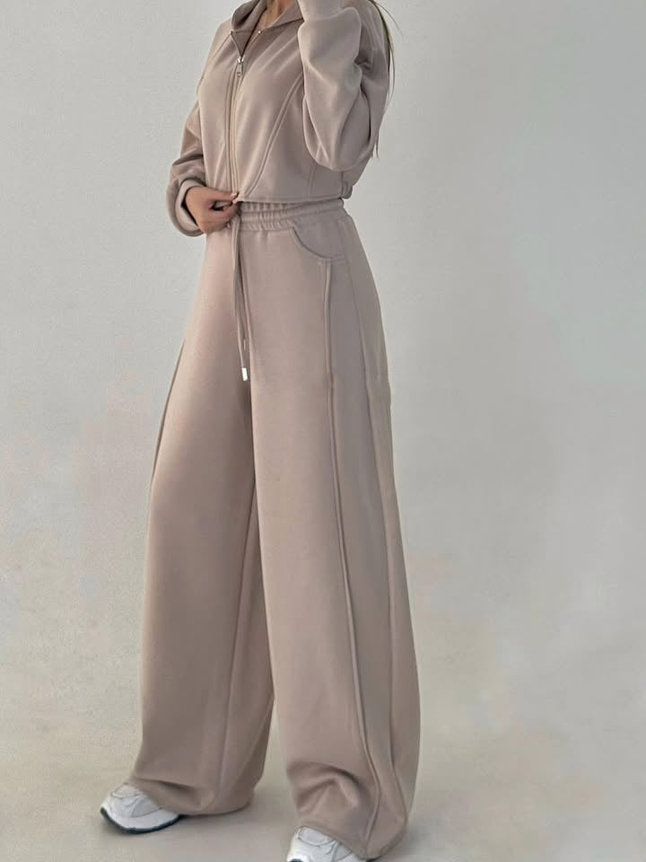 Damen nan weite Highwaist-Loungehose mit Tunnelzug, Eingrifftaschen und Ziernähten Echo Archiv