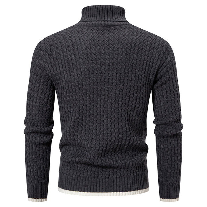 Herren Strickpullover mit hohem Kragen und strukturiertem Zopfmuster Echoarchiv