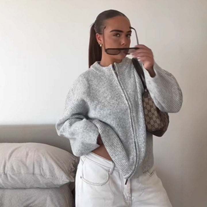 Damen Grobstrick‑Zipper‑Cardigan mit Oversize‑Schnitt Echoarchiv