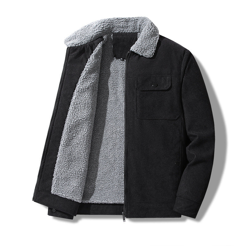 Herren Kord-Workjacke mit Sherpa-Kragen, verdecktem Reißverschluss und Multifach-Brusttaschen Echoarchiv