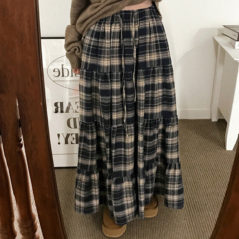 Damen Langer, karierter Maxi-Rock im Lagenlook Echo Archiv