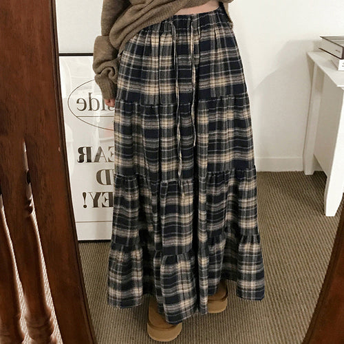 Damen Langer, karierter Maxi-Rock im Lagenlook Echo Archiv
