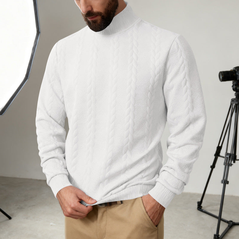 Herren Strickpullover mit hohem Kragen und Zopfmuster Echoarchiv