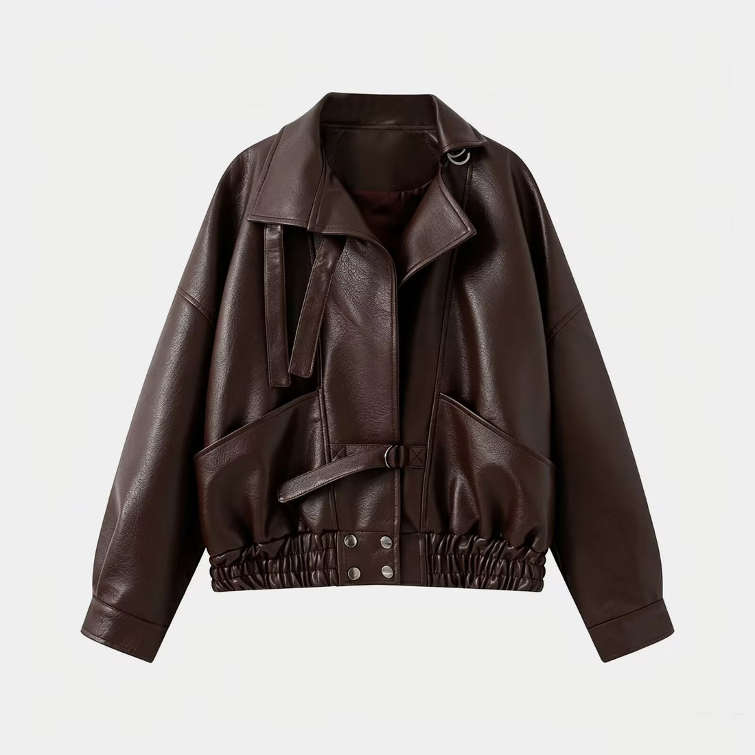 Damen Oversize Lederimitat-Bomberjacke mit elastischem Saum und Taillengürtel Echo Archiv