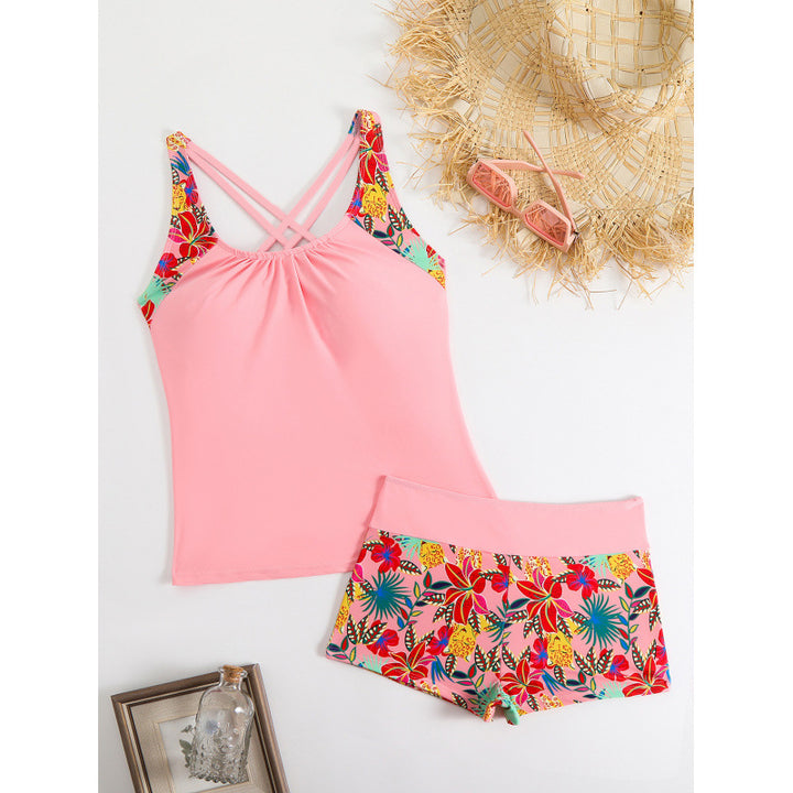 Damen Sportliches Badeanzug-Set mit Cross-Back-Design und Blumenmuster Echo Archiv