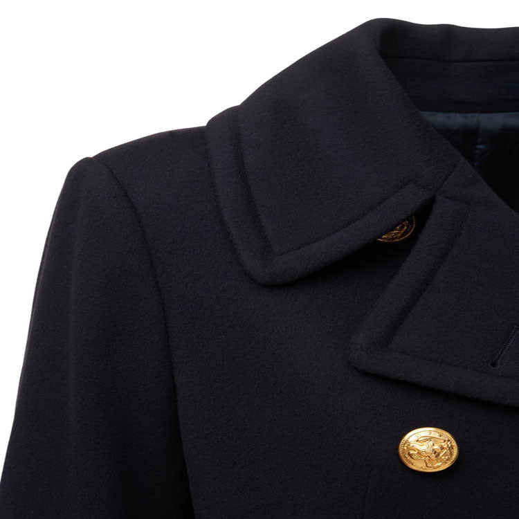 Damen Kurzer Zweireihiger Wollmix-Peacoat mit goldenen Zierrundknöpfen und taillierter Silhouette Echoarchiv
