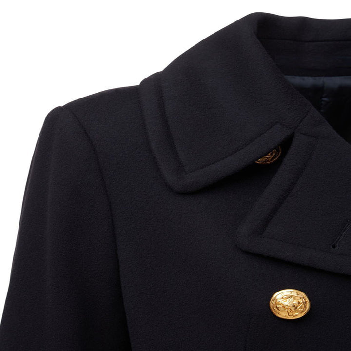 Damen Kurzer Zweireihiger Wollmix-Peacoat mit goldenen Zierrundknöpfen und taillierter Silhouette Echoarchiv