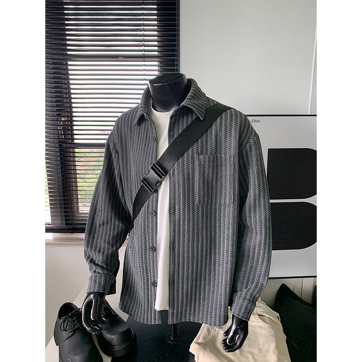 Herren Texturierte Overshirt‑Hemdjacke aus Strick mit Kentkragen Echo Archiv