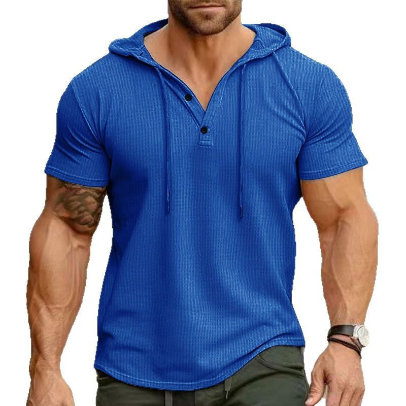 Herren sportliches Kurzarm-Hoodie mit Knopfleiste und strukturiertem Design Echoarchiv