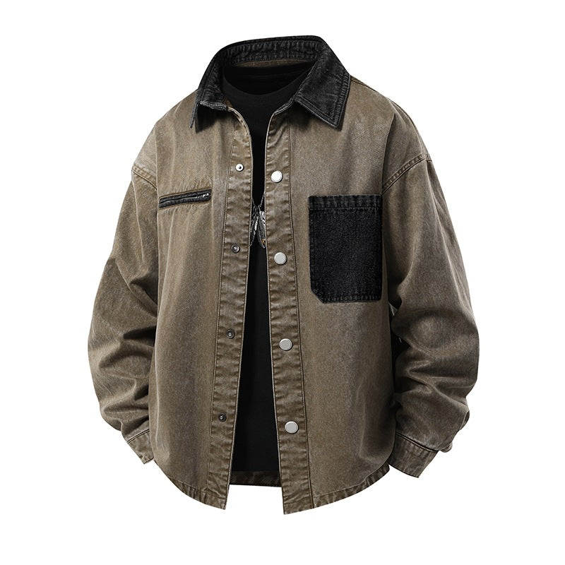Herren Oversized Denim‑Überhemdjacke mit Druckknopffront, Brusttaschen & Reißverschluss-Detail Echoarchiv