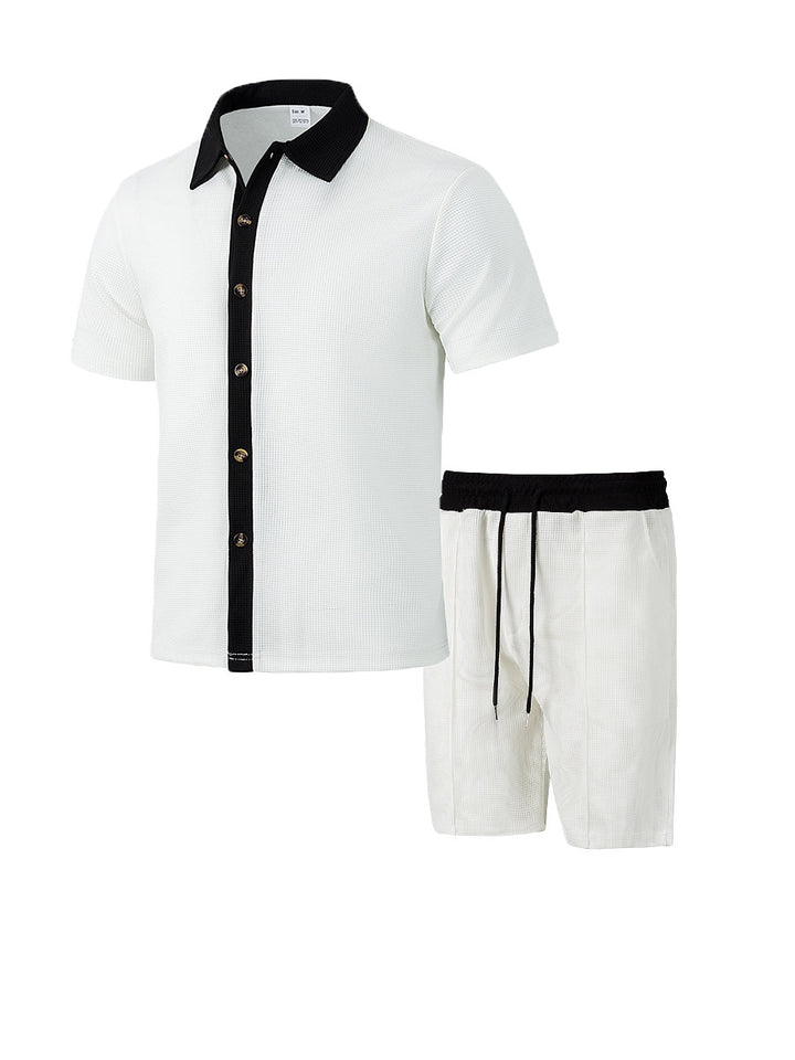 Herren modernes Kurzarm-Hemd und Shorts-Set mit strukturiertem Design Echoarchiv