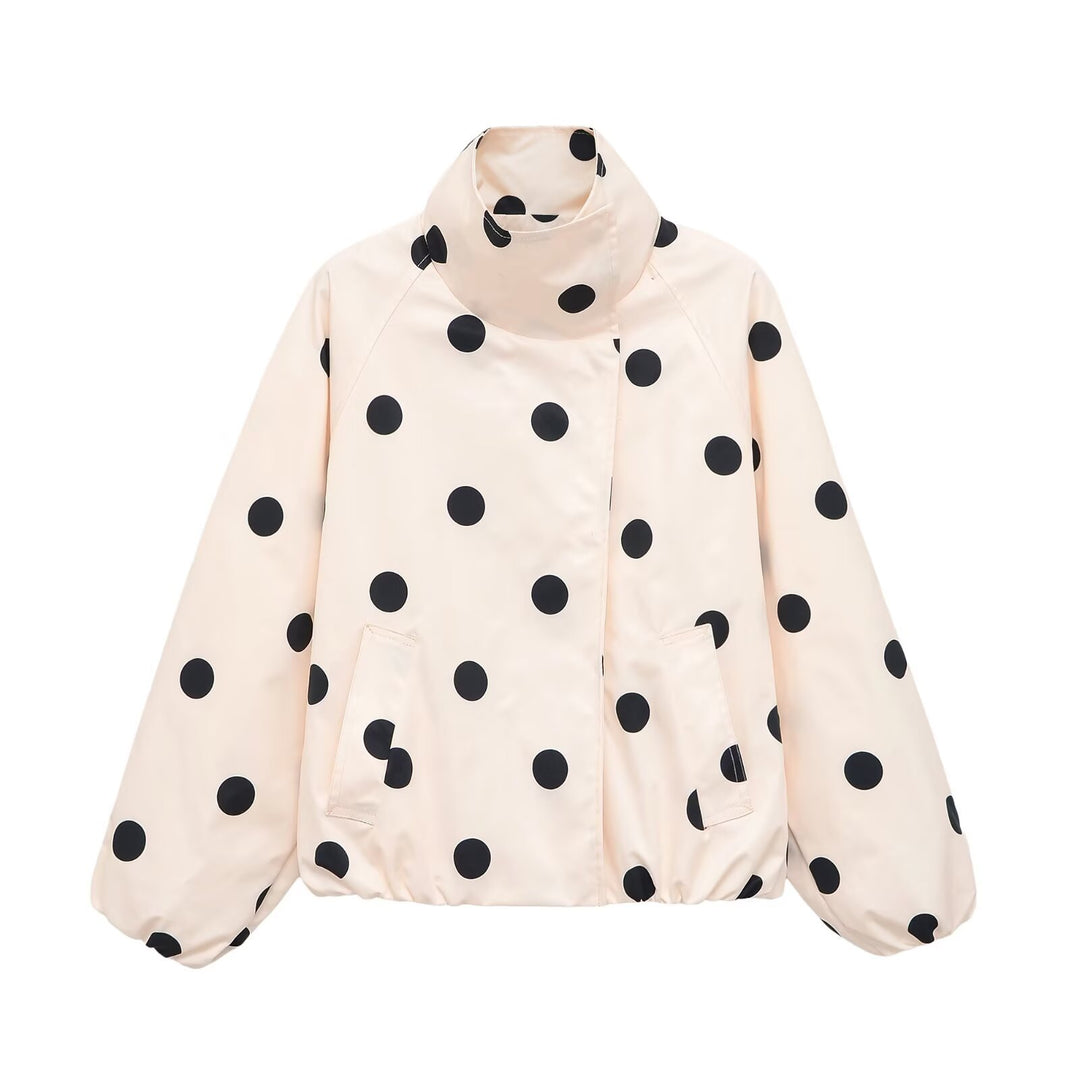Damen Gepolsterte Oversize-Jacke mit hohem Stehkragen und Punkte-Print Echo Archiv