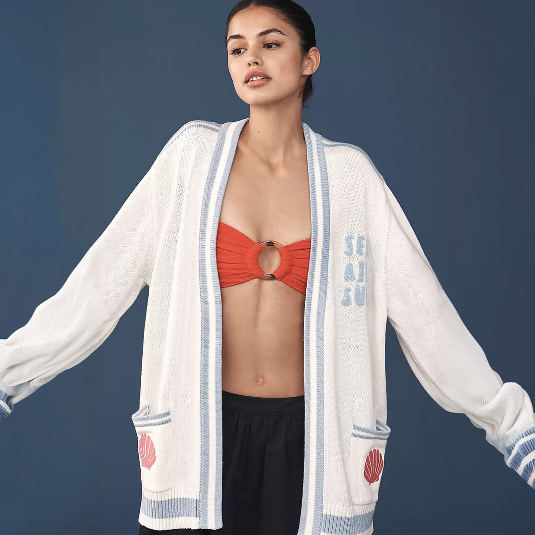 Damen Oversize Strickcardigan mit maritimen Applikationen – Veloura