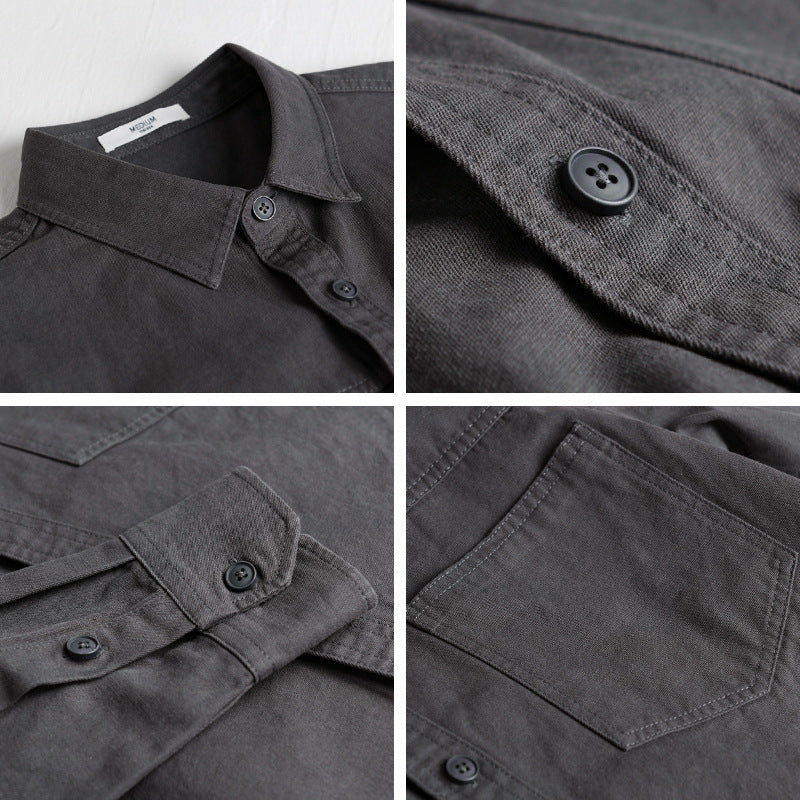 Herren Utility-Hemdjacke aus Baumwolltwill mit verdeckter Knopfleiste und Relaxed-Schnitt Echoarchiv