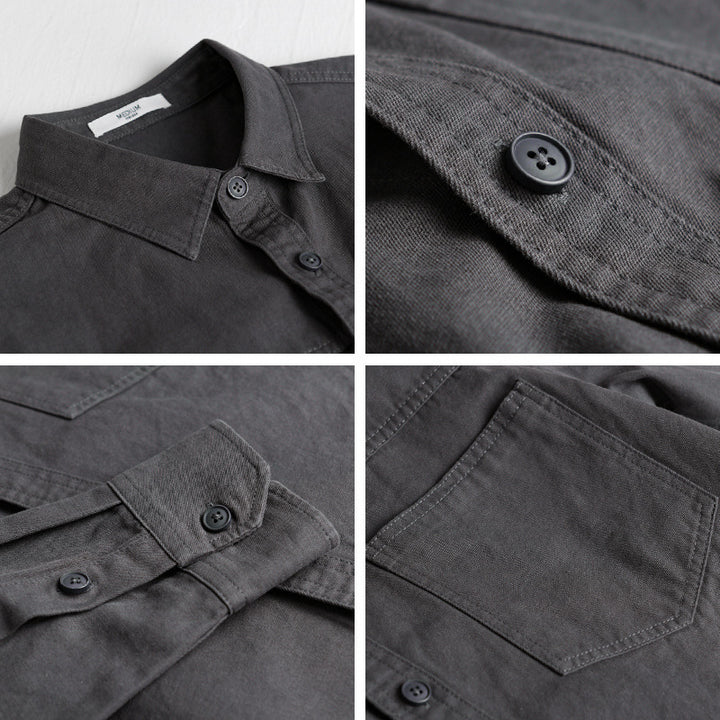 Herren Utility-Hemdjacke aus Baumwolltwill mit verdeckter Knopfleiste und Relaxed-Schnitt Echoarchiv