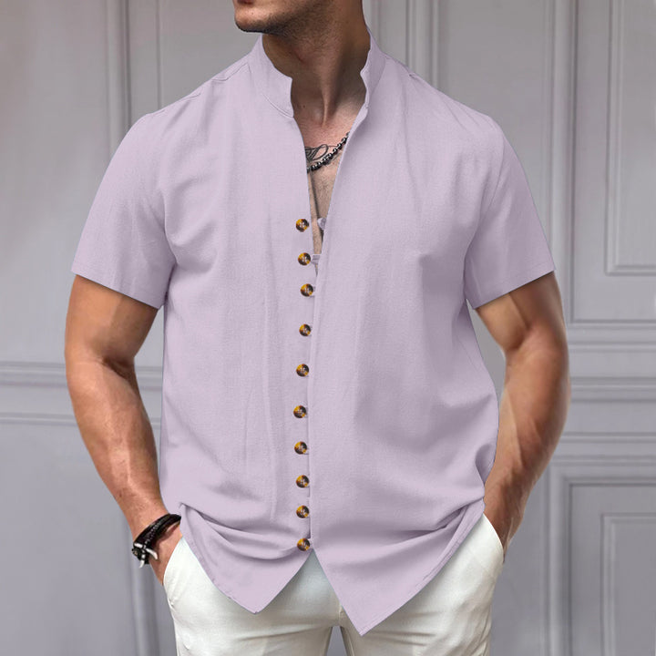 Herren Kurzarm-Hemd mit eleganter Knopfleiste und Stehkragen Echoarchiv