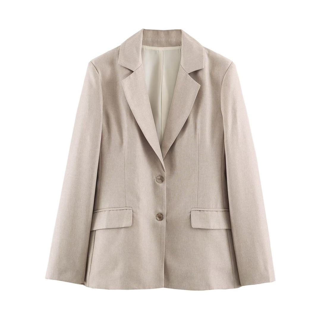 Damen Longline-Blazer im Leinen-Mix mit Reverskragen und Pattentaschen Echo Archiv