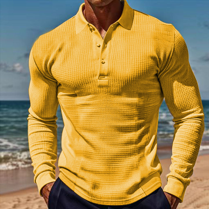 Herren langärmliges Polohemd mit strukturiertem Design Echoarchiv