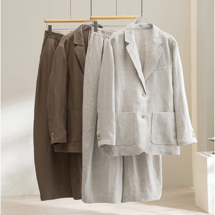 Damen Leinenmix Palazzo-Hose mit hohem Bund, elastischem Einsatz und Eingrifftaschen Echoarchiv