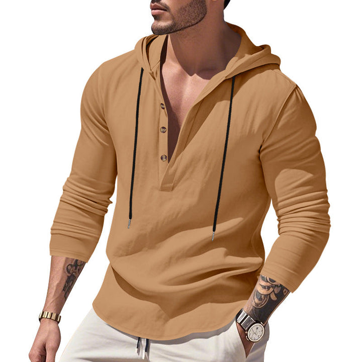 Herren lässiges Langarm-Hoodie mit Knopfleiste und Echoarchivrnem Schnitt Echoarchiv