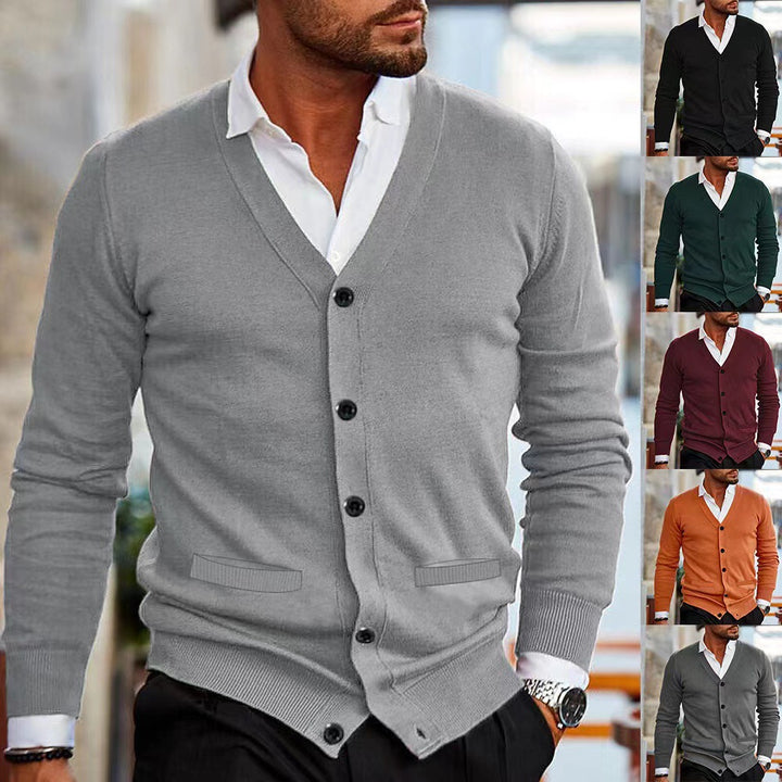Herren nan Feinstrick V-Ausschnitt Cardigan mit Knopfleiste und Eingrifftaschen Echo Archiv