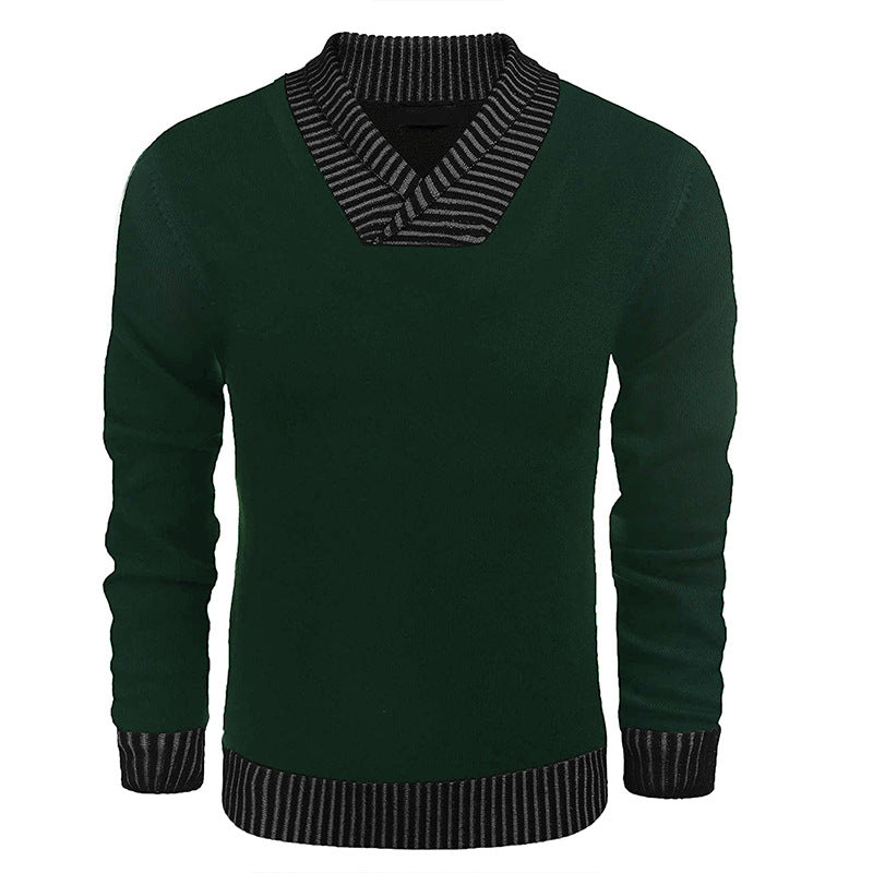 Herren Feinstrick-Pullover mit V-Ausschnitt und kontrastierendem Rippkragen Echo Archiv