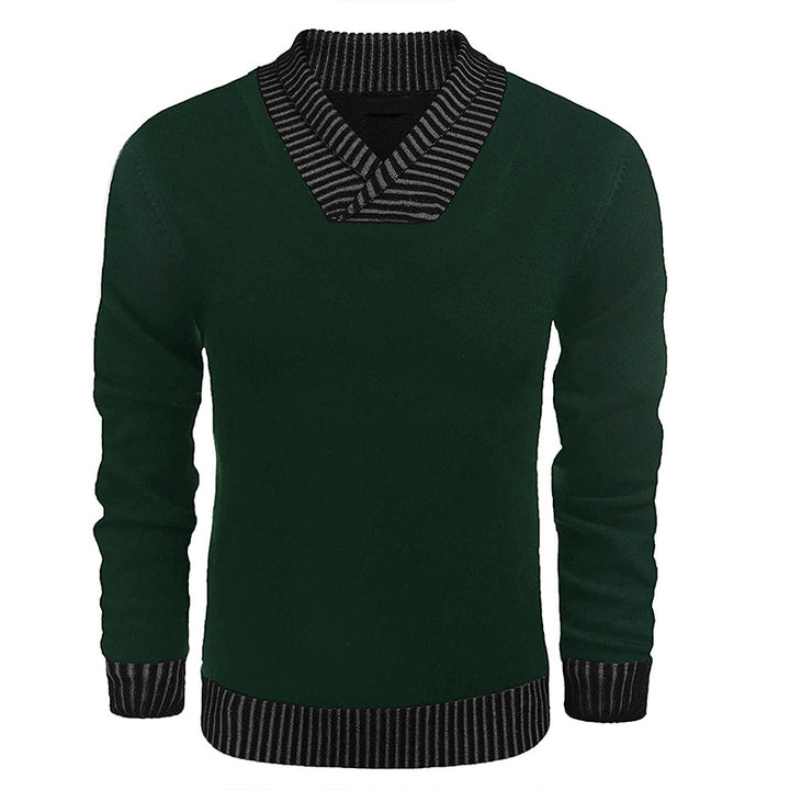 Herren Feinstrick-Pullover mit V-Ausschnitt und kontrastierendem Rippkragen Echo Archiv