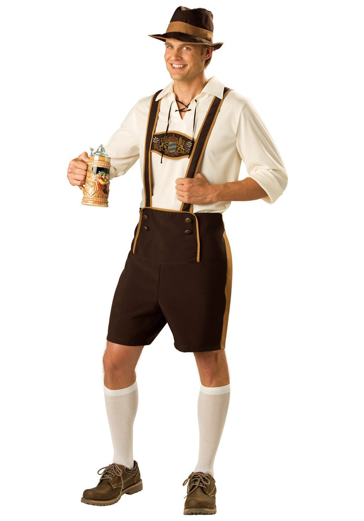 Herren nan kurze Trachtenlederhose mit verstellbaren Hosenträgern und besticktem Latz Echo Archiv