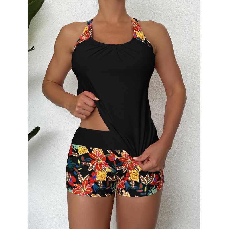 Damen Sportliches Badeanzug-Set mit Cross-Back-Design und Blumenmuster Echo Archiv