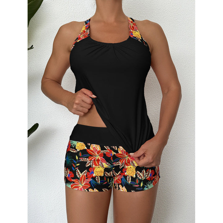 Damen Sportliches Badeanzug-Set mit Cross-Back-Design und Blumenmuster Echo Archiv