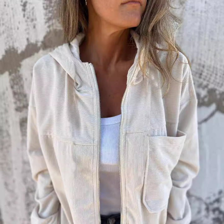 Damen nan Feincord-Übergangsjacke mit Kapuze, Reißverschluss, elastischen Bündchen und seitlichen Eingrifftaschen Echo Archiv