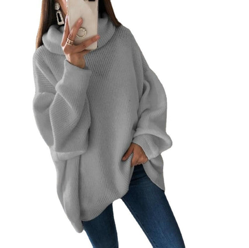 Damen Strickpullover mit Rollkragen lockerer Sitz, einfarbig – Mavelle