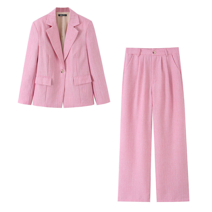 Damen Zweiteiliges Business-Set mit tailliertem Ein-Knopf-Blazer und weiter Bundfaltenhose Echo Archiv